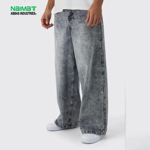 Pantalones Cargo Vaqueros Anchos de Cintura Alta con Ajuste Holgado Personalizado, Transpirables, Ecológicos, Grises, Estilo Urbano, para Hombre, Jeans Holgados de Hip Hop - Product Image 1