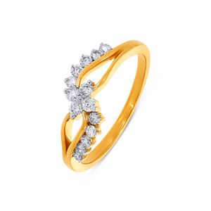 Anillo Cruzado Floral Delicado con Circonita Cúbica, Anillo de Compromiso con Racimo de Flores Chapado en Oro Amarillo para Mujer - Product Image 1