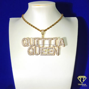 <b>Custom</b> " Quittia Queen " Pendant Iced Out Moissanite Diamond Hip Hop <b>Necklace</b> Jewelry - Product Image 2