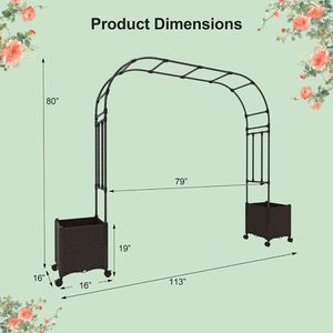 Arco da Giardino con Ruote Bloccabili e 2 Fioriere, 2 Metri, Elegante Recinzione e Cancello - Product Image 3