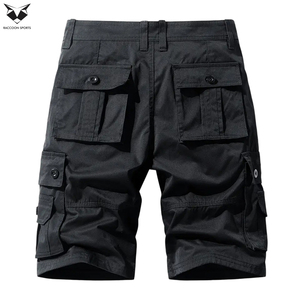 Shorts cargo pour hommes en tissu doux et confortable, couleur noire, avec plusieurs poches, personnalisables avec logo, prix de gros - Product Image 2