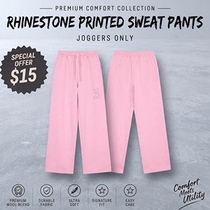 Rhinestone Printed Baggy Sweatpants <b>Wool</b>-Blend Ultra Soft Full Length <b>Pants</b> Drawstring Closure Casual Wide Leg Sweat Trousers - Product Image 1