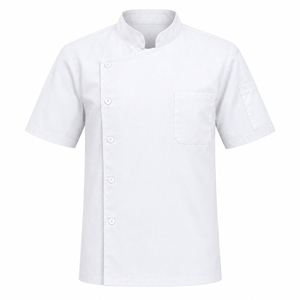 Men's <b>Short</b> <b>Sleeve</b> Chef <b>Jacket</b> Polyester Cotton Poplin Button Closure Restaurant Uniform with Logo Pocket Design - Product Image 5