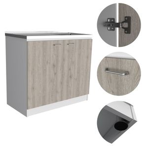 Mobili da Cucina Autoportanti Bianchi/Grigio Chiaro con Doppie Ante e Due Ripiani, Combinazione Lavello e Mobile - Product Image 5