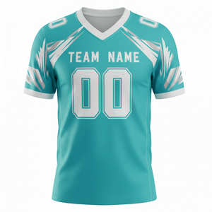 เสื้อฝึกซ้อมอเมริกันฟุตบอลแบบกำหนดเองสำหรับผู้ใหญ่ แขนสั้น ระบายอากาศได้ดี มีไซส์พลัส คอวี ผลิตจากโพลีเอสเตอร์ 100% - Product Image 1