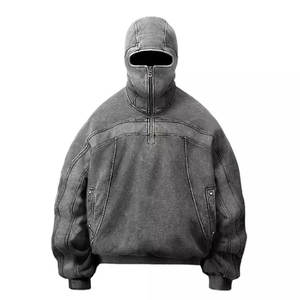 เสื้อฮู้ดดี้พรีเมียม 500GSM ทรงดรอปโชว์เดอร์ ล้างสีแบบแอซิดวอช ปิดหน้าด้วยฮู้ด ซิปครึ่งตัว – ผ้าฝ้ายหนานุ่มสไตล์วินเทจ ทรงโอเวอร์ไซส์ สตรีทแวร์สไตล์เรโทร - Product Image 5