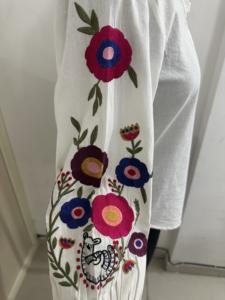 Chemisier brodé uni à manches longues pour femme, style décontracté bohème, en popeline légère anti-plis, coton, mode printemps-été - Product Image 3