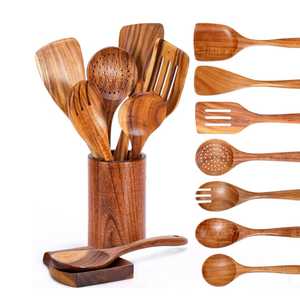 Contemporary 7-Piece Bamboo Cooking Utensil Collection Professional Wooden Slotted Spatula and <b>Pasta</b> Server Set - Product Image 5