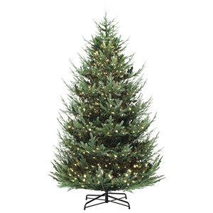 "9ft Artificial Christmas <b>Tree</b> with 300 LED <b>Lights</b> & Wide Metal Base-1939 Branch Tips-Green" - Product Image 1