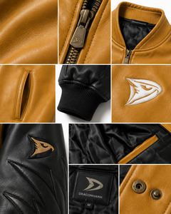 Blouson Bomber en Cuir PU pour Homme avec Motifs Patchwork, Col Rabattu, Fermeture Éclair, Style Décontracté pour l'Automne - Product Image 6