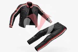 Conjunto de Chaqueta y Pantalones de Motocicleta de Cuero Negro para Hombre, Traje de Conducción Resistente al Viento con Rayas Rojas y Blancas - Product Image 6