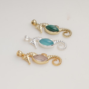 Natural <b>Malachite</b> Seahorse Pendant Gold Tone Brass Ocean Inspired Handmade Designer Gemstone Jewelry Unique Gift for Women - Product Image 3