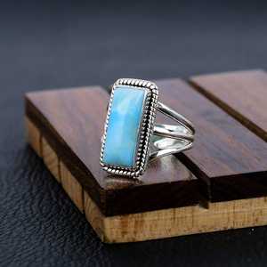 Anillo de Plata Larimar, Anillo de Plata de Ley 925, Plata de Ley 925 Sólida - Product Image 2