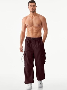 Pantalones Cargo Rojos Oscuros para Hombre, Cintura Elástica con Cordón, Múltiples Bolsillos, Corte Holgado Informal, Ligeros, para Verano - Product Image 1