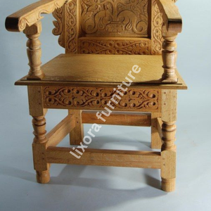 Fauteuil Trône de Luxe Artisanal en Bois Massif, Ornements Floraux Mandala Sculptés, Naturel - Product Image 4