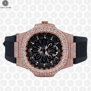 Montre de luxe Charm Jewells Tonneau 42 mm en or rose avec lunette sertie de diamants, verre saphir, mouvement à quartz, design unisexe tendance - Product Image 1