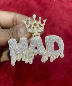 Collier personnalisé avec pendentif couronne et nom, lettres serties de diamants, style Hip Hop, bijoux de luxe, bling-bling, tendance - Product Image 1