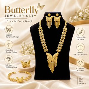 Elegant Butterfly Jewelry <b>Set</b> | Gold Plated Necklace <b>Earrings</b> <b>Bracelet</b> Ring | Women's Matching Bridal Wedding Fashion Jewelry - Product Image 6