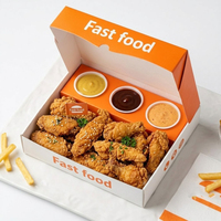 Boîte à poulet frit personnalisée en carton imprimé à faible MOQ pour restaurant, insert d'emballage pour livraison rapide, conteneur de restauration rapide à emporter