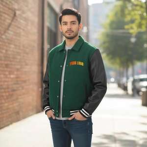 Unisex College Varsity <b>Jacket</b> with Wool Blend Body, Leather Sleeves, and Chenille <b>Patchwork</b> High School Varsity <b>Jacket</b> - Product Image 1