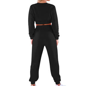 Conjunto de Sudadera Corta y Pantalones Deportivos para Mujer, Dos Piezas Casuales, Ecológicos, Corte Regular, Estilo Urbano Diario - Product Image 6