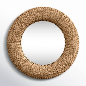 Miroir mural à cadre en rotin tissé enroulé Accessoire de chambre décoratif unique - Product Image 1