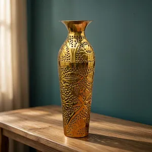 Decorative Flower <b>Vase</b> Handcrafted <b>Gold</b> Finish Floral Design Metal <b>Vase</b> for Home Decor Living Room Table Centerpiece - Product Image 6