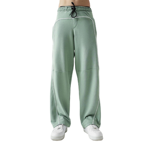 Pantalon de survêtement ample pour homme, très demandé, coupe large, avec bordure contrastante blanche, vert sauge, en molleton épais - Product Image 1