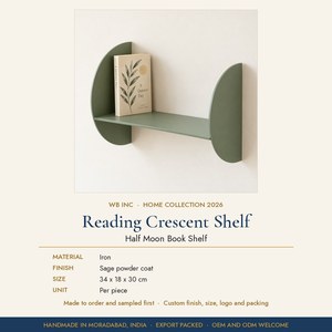 Metal Wall <b>Book</b> <b>Shelf</b> Half Moon Floating <b>Shelf</b> Sage Green Iron Wall <b>Shelf</b> <b>for</b> <b>Books</b> Bedroom and Living Room - Product Image 2