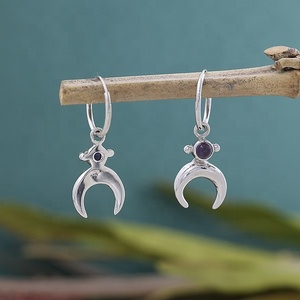 Natural Amethyst Crescent Moon <b>Dangle</b> <b>Earrings</b> 925 Sterling Silver Gemstone Drop <b>Earrings</b> for Women for Women - Product Image 4