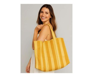 Handmade Fashion for Striped Quilted Cotton Tote Bag with Two Open Straps Bohemian Market Bag - Product Image 1