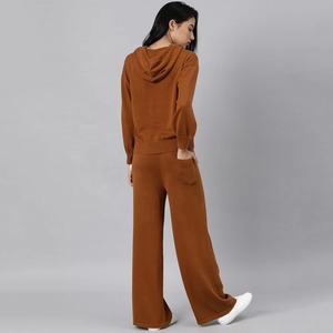 Women's Plus Size Hooded Tracksuit Set Solid Color Full Sleeve Loose Fit Casual Winter Wear Polyester/Cotton Drawstring Pants - Product Image 2