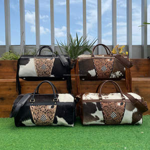 Vente en gros de sac polochon à franges en cuir de vachette 2025 personnalisé fait à la main de nuit à carreaux usinés de conception OEM - Product Image 4