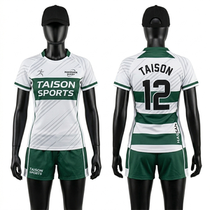 Premium 260 GSM Polyester Spandex Rugby Uniform Women Green Maroon Cut And <b>Sew</b> Panels Sublimation Custom Logo <b>Set</b> - Product Image 3