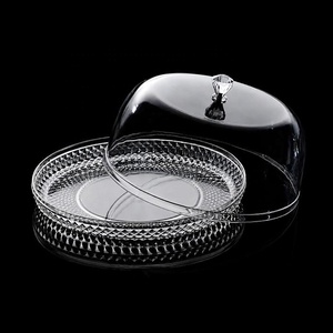Support à gâteau rond en acrylique transparent de 12 pouces avec cloche en forme de cloche, motif diamant, pour servir - Product Image 2