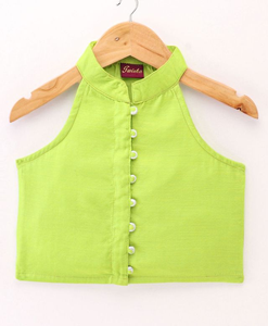 เสื้อทวิชา วูเวน ชานเดรี แขนกุดสีพื้น พร้อมกางเกงชาราร่าพิมพ์ลาย-สีเขียวมะนาวและสีชมพู - Product Image 4