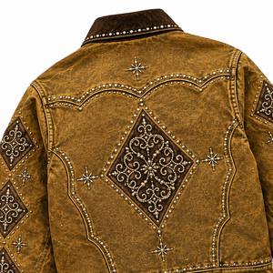 Custom Vintage Studded <b>Western</b> Denim <b>Jacket</b> Premium Washed Cowboy Style Casual Fashion Outerwear For Unisex - Product Image 4