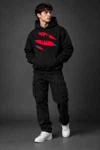 เสื้อฮู้ดดี้ผู้ชายสีดำลายกราฟิก ตกแต่งด้วยลายปัก สไตล์สตรีทแวร์ เสื้อพูลโอเวอร์ทรงโอเวอร์ไซส์ ผ้าฟลีซลำลอง แฟชั่นแนวอเมริกันสำหรับผู้ชาย - Product Image 6