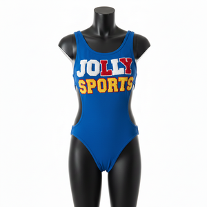 Traje de Baño Premium para Mujer en Poliéster y Spandex con Bordado Chenille en Azul, Rojo, Blanco y Amarillo, con Logotipo Personalizado - Product Image 1