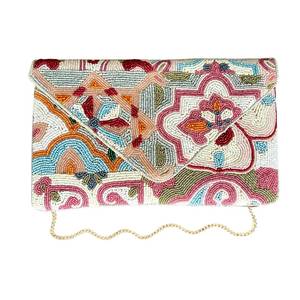 Sac à main rectangulaire en coton brodé à la main avec motif floral et accents colorés - Product Image 5