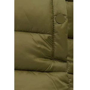 Olive Green Hooded Puffer Jacket Winter Quilted <b>Coat</b> Zipper Closure Casual Outerwear <b>Slim</b> Fit Polyester Wadding - Product Image 2