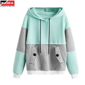 Sudadera con Capucha para Mujer, Diseño Color Block, Manga Larga, Tejida, Informal, para Otoño, con Bolsillos, Transpirable - Product Image 1