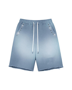 Premium cotton fleece acid wash pink shorts metal <b>stud</b> detailing drawstring waist custom logo embroidery print <b>men's</b> shorts - Product Image 3