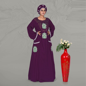 Caftán de Rayón Bordado con Detalles Intrincados en el Pecho, Motivos Decorativos en la Parte Delantera, Mangas Acampanadas, Bolsillos Laterales, Vestido para Eid, Ramadán o Uso Diario - Product Image 5