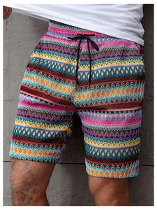 Shorts imprimés pour hommes, taille élastique avec cordon de serrage, pour la plage, l'été, les vacances, style tropical, coloré, léger, blanc, pour hommes, été, plage - Product Image 4