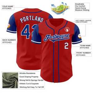 Camiseta de Béisbol para Hombre, Manga Corta, Roja y Azul, con Nombre del Equipo Estampado, Cierre de Botones, 100% Poliéster Transpirable, MOQ Bajo y Servicio ODM - Product Image 3