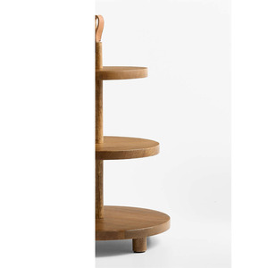 Rustic Three Tier Wooden <b>Cake</b> <b>Stand</b> Featuring Graduated Circular Trays And A Convenient Leather Loop Handle On Top For Serving - Product Image 6