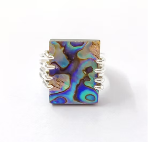 Artisan <b>Abalone</b> <b>Shell</b> Ring Solid 925 Silver Modern Square Claw Prong Multi Wire Band Bold Jewelry Unique Gift - Product Image 3