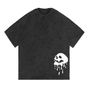 Camiseta Negra Oversize para Hombre con Estampado de Calavera Blanca con Efecto Goteo, 100% Algodón, Manga Corta, Cuello Redondo, Estilo Urbano, Camisetas Sólidas para Hombre - Product Image 1