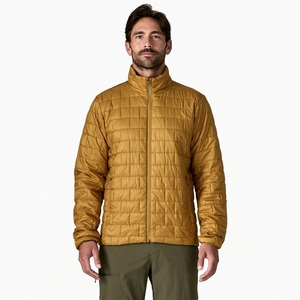 Custom Men's Mustard <b>Quilted</b> Jacket Stand Collar Zipper Closure Windproof Polyester <b>Wadding</b> Casual Autumn Coat - Product Image 1